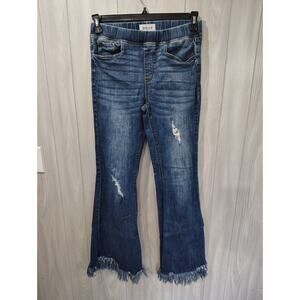 Women's Tricot Distressed Flare Fringes Denim Jeans Size M Boho Retro